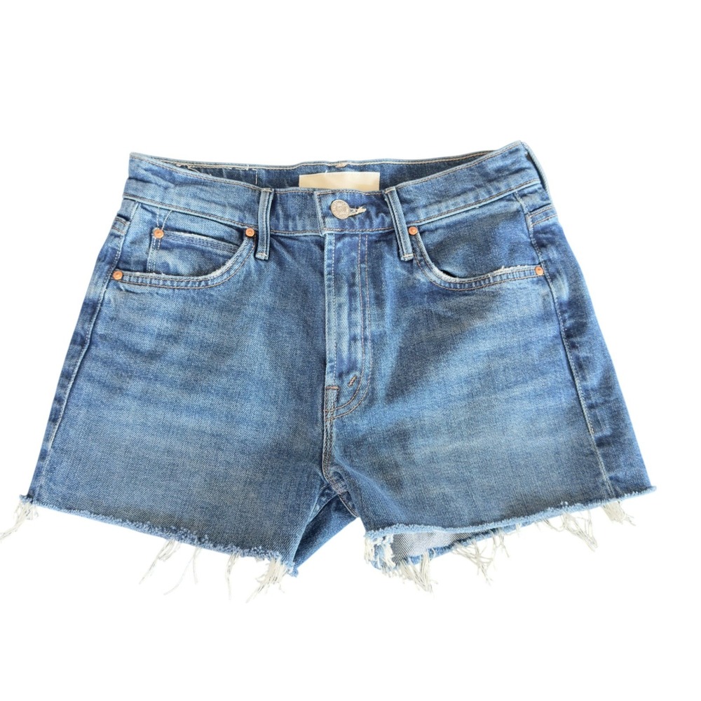 Mother The Dutchie Short Fray Running With Scissors Blue Denim Shorts Size 24